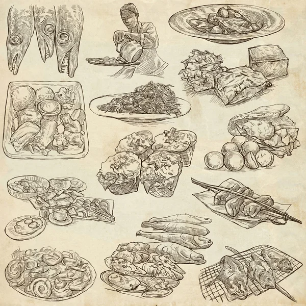 Food. Freehands, hand drawn collection. Line art. — Stock Photo, Image