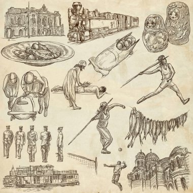 Letonya. Serbest el. Elle çizilmiş koleksiyonu. Hat sanatı paketi.