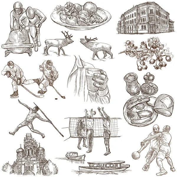 Latvia. Freehand. Hand drawn collection. Line art pack. — Stock Photo, Image