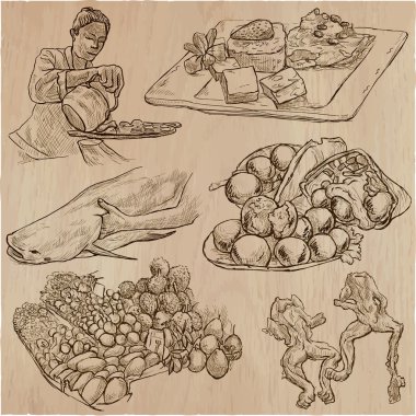Gıda dünyada - vektör kümesi. Elle çizilmiş.