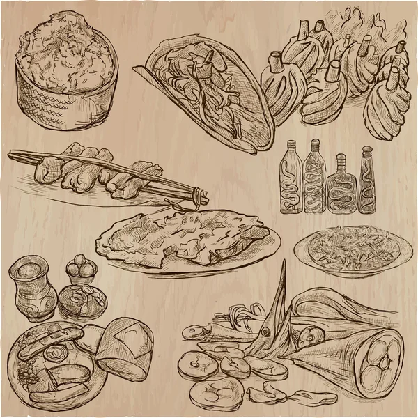 Food around the World - vector set. Hand drawn. — Stock Vector