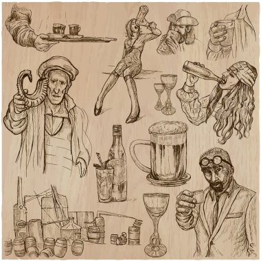 alkol - bir elle çizilmiş vektör set.
