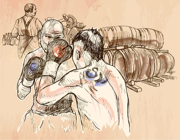 ボックス。ボクシングマッチ - 手描きベクトル。ラインアート. — ストックベクタ