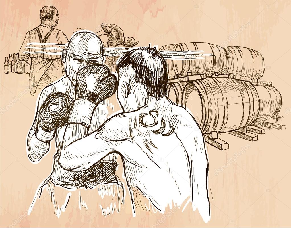 Box. Boxing match - An hand drawn vector. Line art.