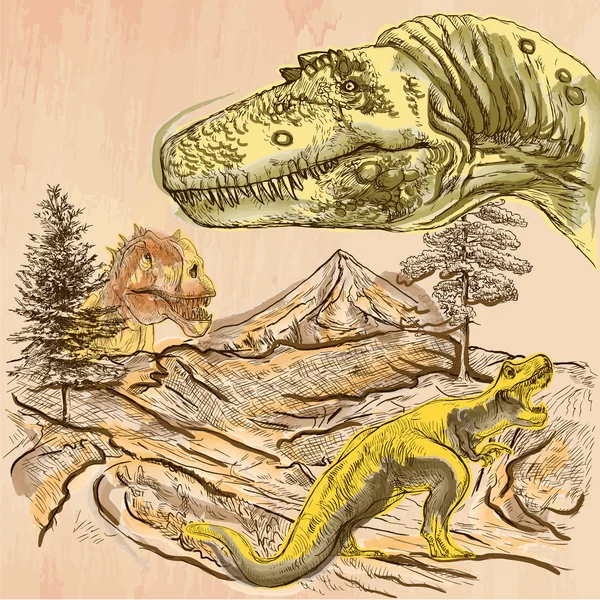 Dinossauros - Um vetor desenhado à mão. Linha de arte . — Vetor de Stock