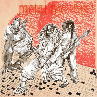 Metal müzik grubu. Elle çizilmiş vektör resmi. Çizgi sanatı illust