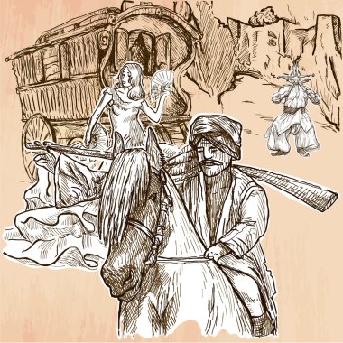 Vahşi. Elle çizilmiş vektör resmi. Çizgi resmi illüstrasyon.