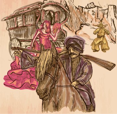 Vahşi. Elle çizilmiş vektör resmi. Çizgi resmi illüstrasyon.