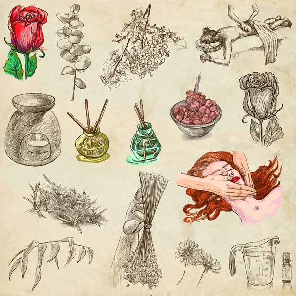 Kräuter Sauberkeit Duft Und Hautpflege Sammlung Handgezeichneter Illustrationen Handgezeichnete Illustrationen — Stockfoto