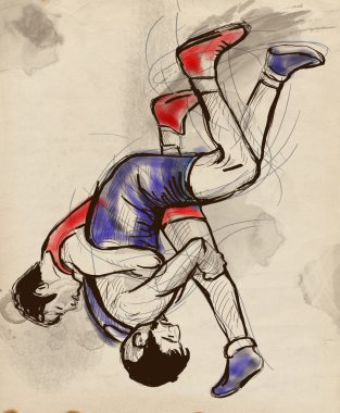 Greko-Romen Güreş. örnek bir tam ölçekli el çekilmiş