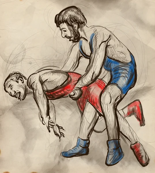 Greco-Roman Wrestling. An full sized hand drawn illustration — Stock Photo, Image