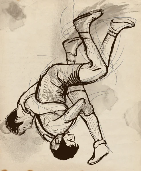 Greco-Roman Wrestling. Una ilustración dibujada a mano de tamaño completo — Foto de Stock