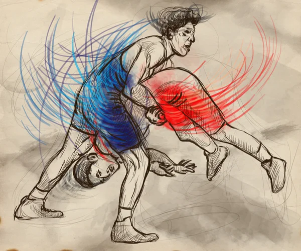 Greco-Roman Wrestling. Una ilustración dibujada a mano de tamaño completo —  Fotos de Stock