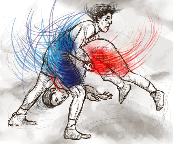 Greco-Roman Wrestling. An full sized hand drawn illustration