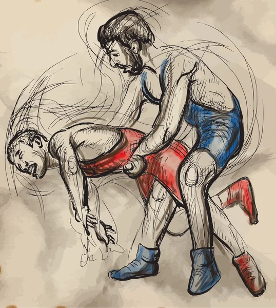 Greco-Roman Wrestling. Una ilustración vectorial dibujada a mano . — Vector de stock