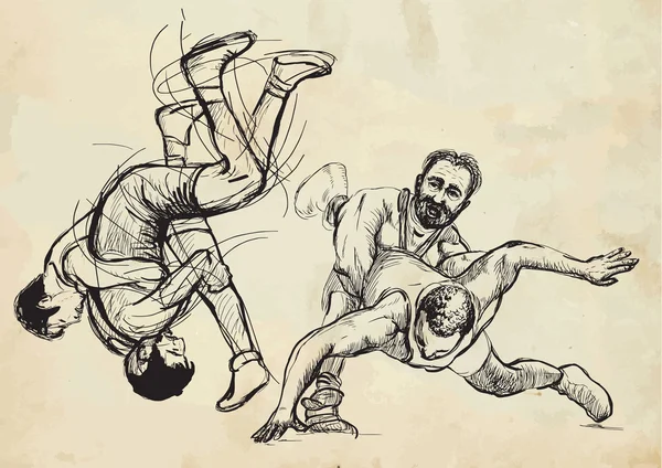 Greco-Roman Wrestling. Una ilustración dibujada a mano - conjunto de vectores — Archivo Imágenes Vectoriales