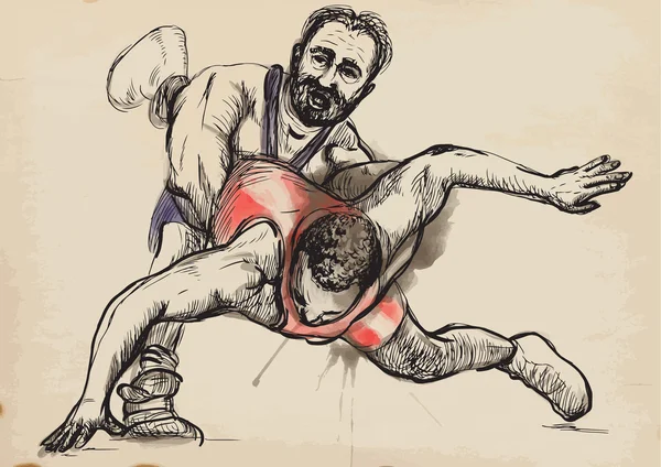 Greco-Roman Wrestling. An hand drawn vector illustration. — Stock Vector