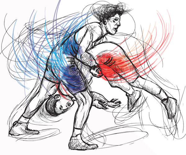 Greco-Roman Wrestling. An hand drawn vector illustration.