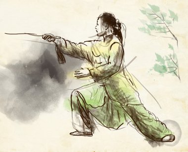 Taiji (tai chi). örnek bir tam ölçekli el çekilmiş