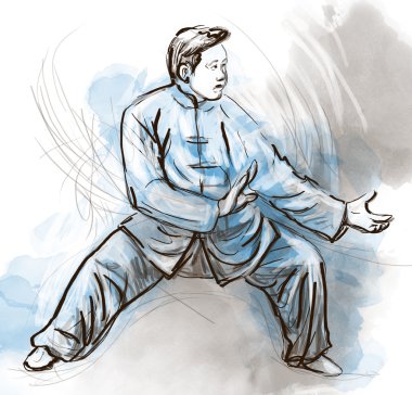 Taiji (Tai Chi). An full sized hand drawn illustration clipart