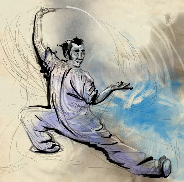 Taiji (Tai Chi). Un'illustrazione disegnata a mano a grandezza naturale — Foto Stock