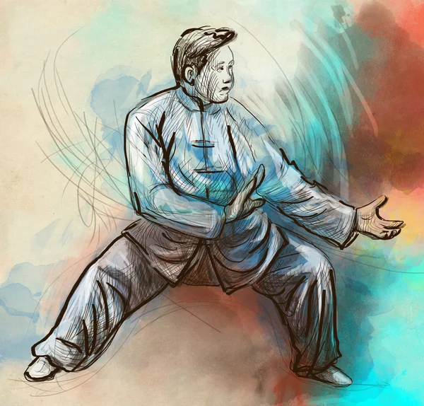 Taiji (Tai Chi). Uma ilustração desenhada à mão de tamanho completo — Fotografia de Stock