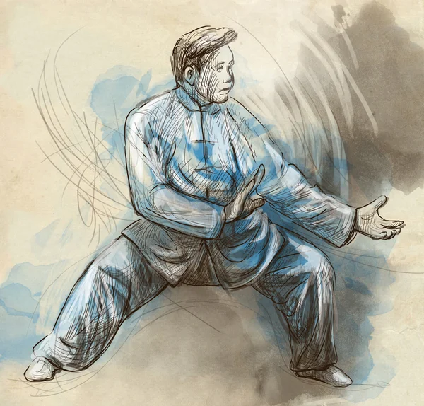 Taiji (Tai Chi). Una ilustración dibujada a mano de tamaño completo — Foto de Stock