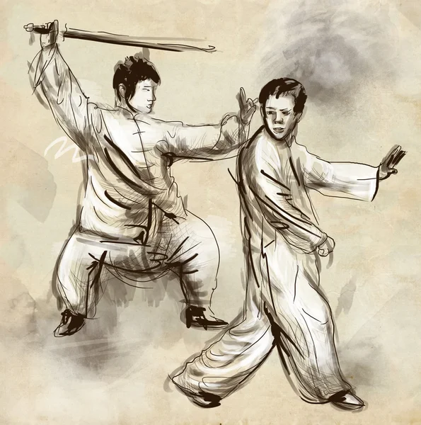 Taiji (tai chi). een volledige formaat hand getekend illustratie — Stockfoto