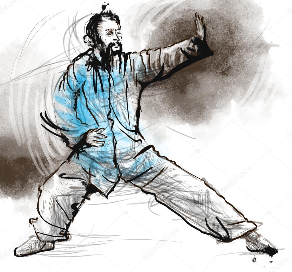 Taiji (Tai Chi). An full sized hand drawn illustration — Stock Photo