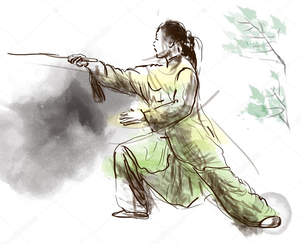 Taiji (Tai Chi). An full sized hand drawn illustration