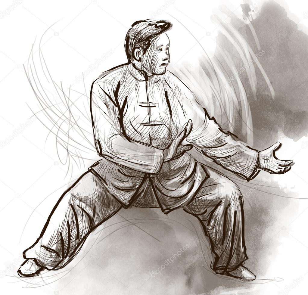 Taiji (Tai Chi). An full sized hand drawn illustration