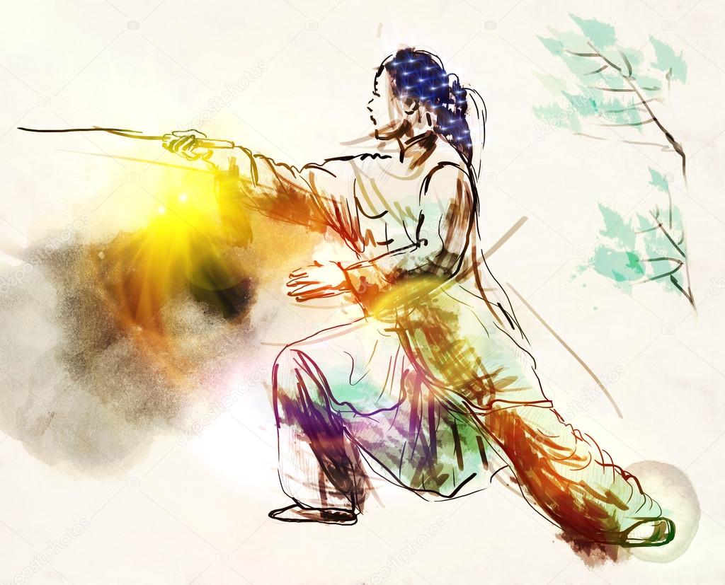 Taiji (Tai Chi). An full sized hand drawn illustration — Stock Photo