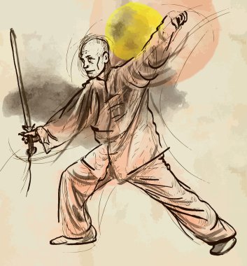 Taiji (tai chi). çizilen illüstrasyon vektör dönüştürülmüş bir el