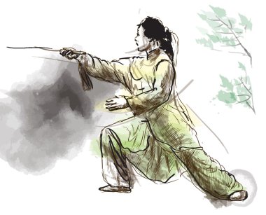 Taiji (tai chi). çizilen illüstrasyon vektör dönüştürülmüş bir el