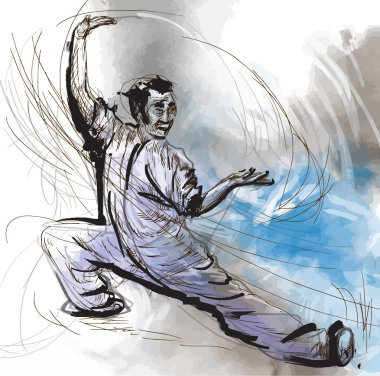 Taiji (tai chi). çizilen illüstrasyon vektör dönüştürülmüş bir el