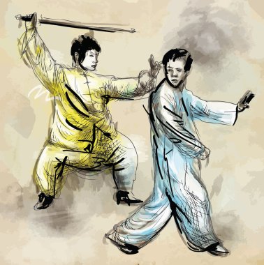 Taiji (tai chi). çizilen illüstrasyon vektör dönüştürülmüş bir el