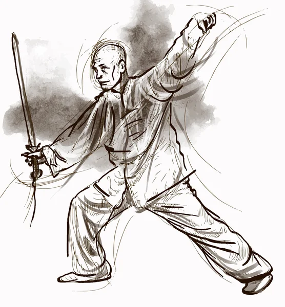 Taiji (Tai Chi). Una ilustración dibujada a mano convertida en vector — Vector de stock