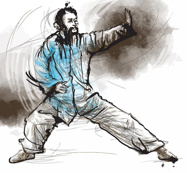 Taiji (Tai Chi). Una ilustración dibujada a mano convertida en vector — Archivo Imágenes Vectoriales