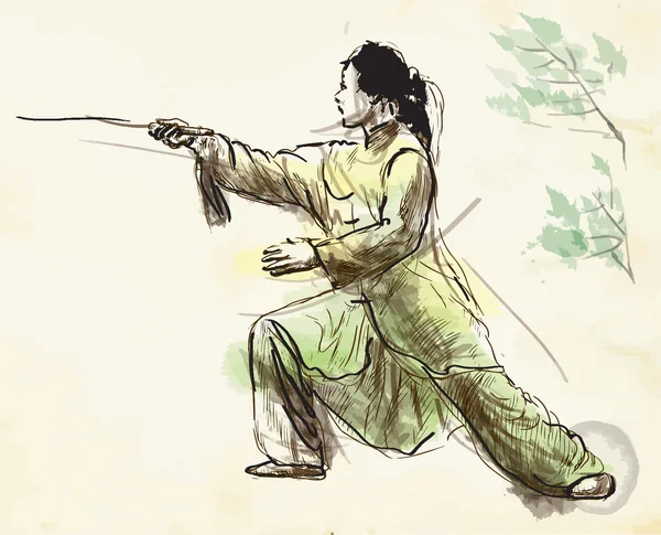 Taiji (Tai Chi). Una ilustración dibujada a mano convertida en vector — Archivo Imágenes Vectoriales