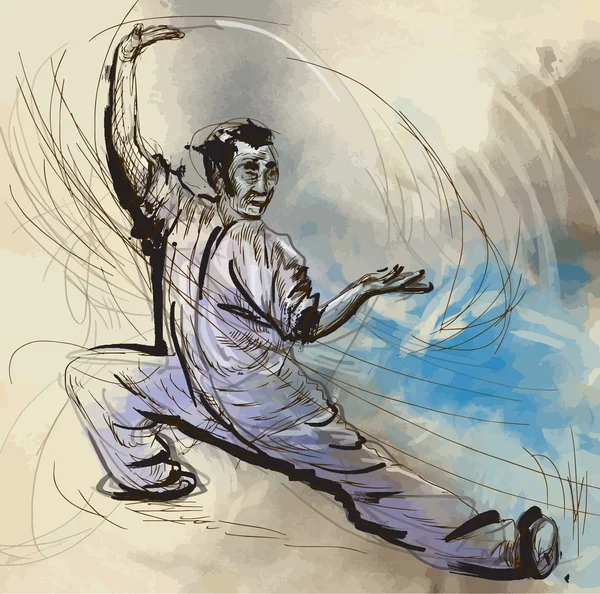 Taiji (Tai Chi). Uma ilustração desenhada à mão convertida em vetor —  Vetores de Stock