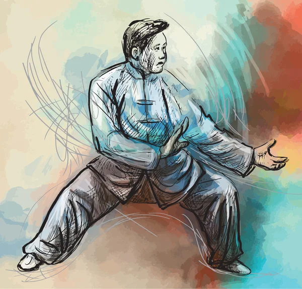 Taiji (Tai Chi). Uma ilustração desenhada à mão convertida em vetor —  Vetores de Stock