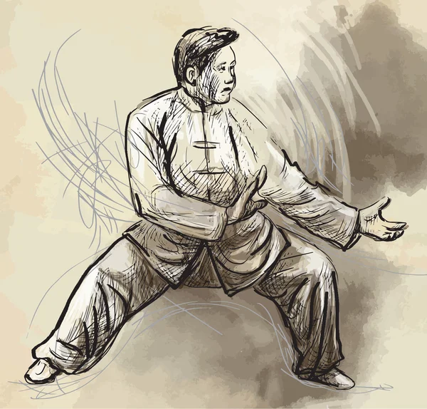 Taiji (Tai Chi). Un'illustrazione disegnata a mano convertita in vettore — Vettoriale Stock