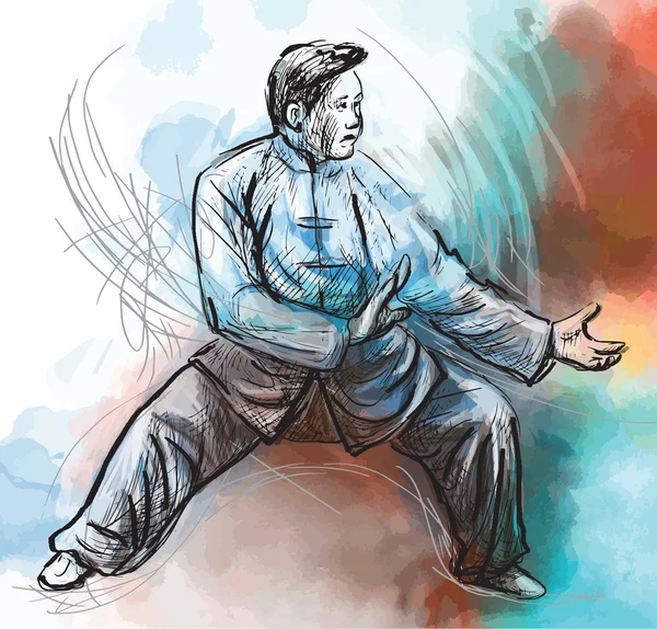 Taiji (Tai Chi). Una ilustración dibujada a mano convertida en vector — Archivo Imágenes Vectoriales