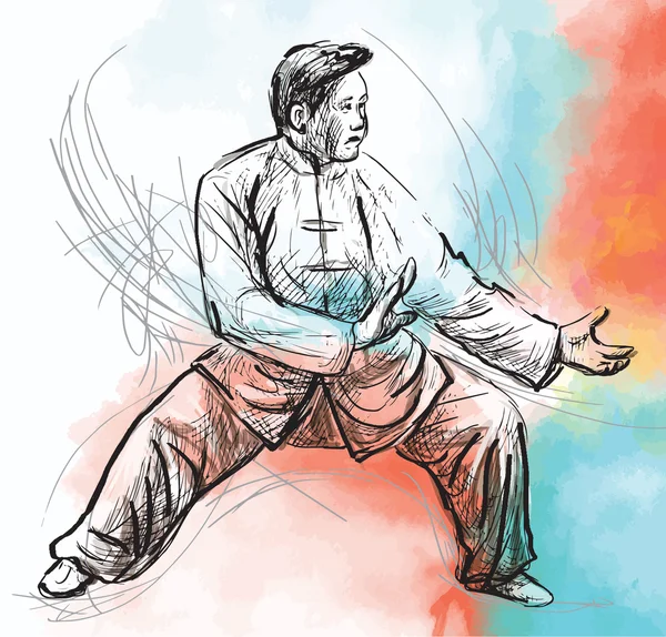 Taiji (tai chi). eine handgezeichnete Illustration in Vektor umgewandelt — Stockvektor