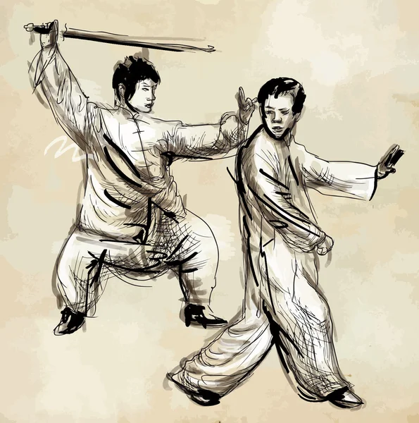 Taiji (Tai Chi). Una ilustración dibujada a mano convertida en vector — Vector de stock