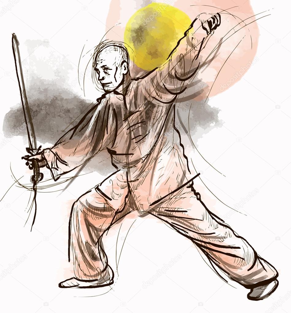 Taiji (Tai Chi). An hand drawn illustration converted into vector