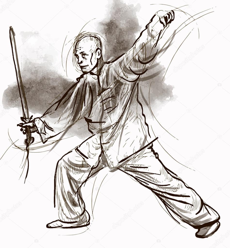 Taiji (Tai Chi). An hand drawn illustration converted into vector