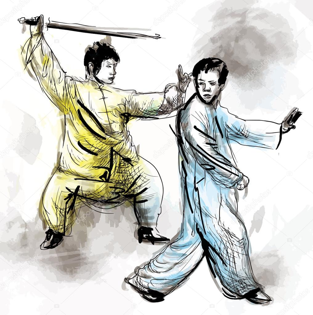 Taiji (Tai Chi). An hand drawn illustration converted into vector