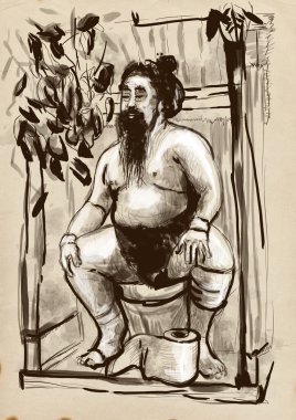 Sumo vechter op de wc-pot
