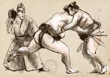 Sumo. An full sized hand drawn illustration in calligraphic style clipart